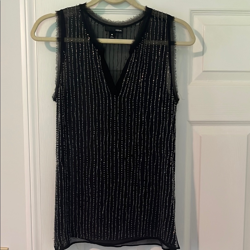 Aqua Black Beaded Tank Top, Size M